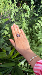 Natural Kunzite & Black Onyx Cocktail Ring - 18k Rose Gold Diamond Handmade Ring