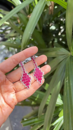 Natural Mozambique Ruby Handmade Earrings - 18k White Gold Diamond Dangle Earrings