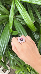 18k Yellow Gold Diamond Ring - Natural Tourmaline, Pink Opal & Black Onyx Cocktail Ring