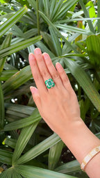 Natural Emerald Gemstone & Green Enamel Cocktail Ring - 18k White Gold Diamond Ring