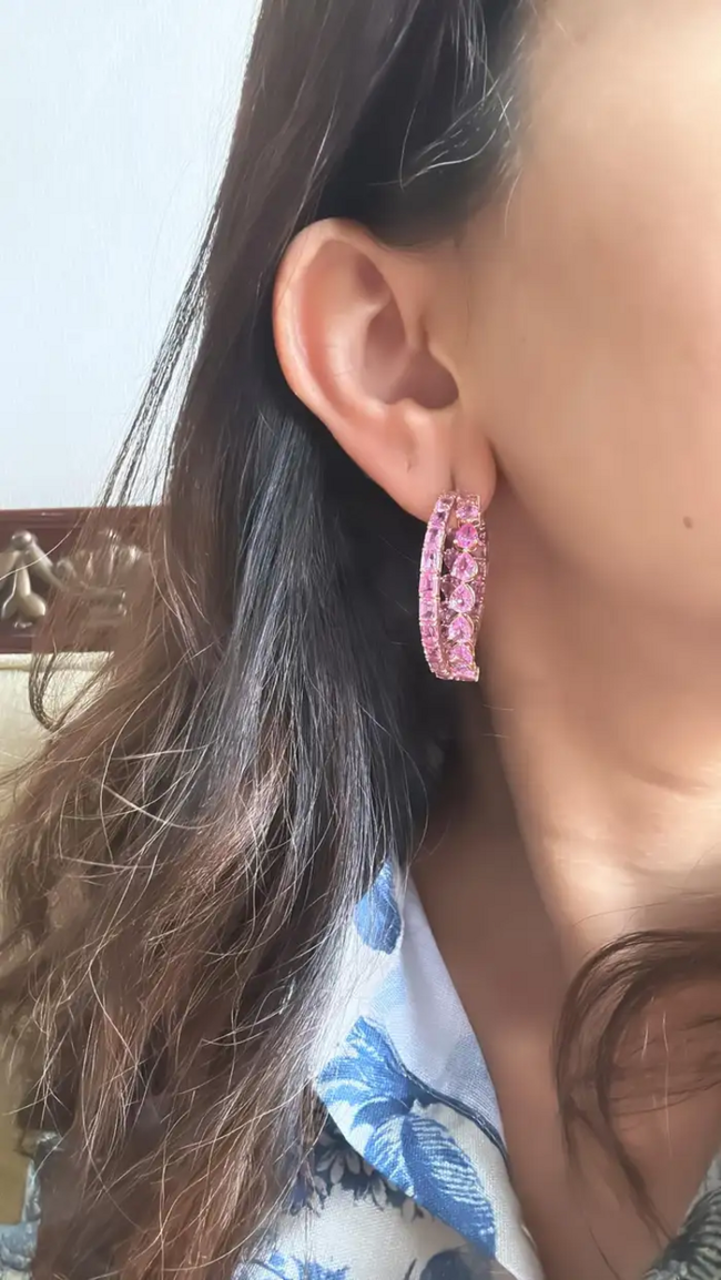18K Rose Gold, 17.97 carats, Ceylon Pink Sapphires Hoop Earrings Main Image