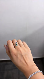 Natural Emerald & Blue Sapphire Ring - 18k White Gold Diamond Ring