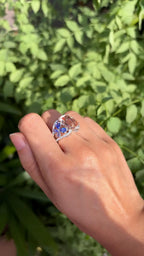 18k White Gold Diamond Ring - Natural Morganite & Tanzanite Gemstone Cocktail Ring