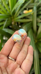 Ethiopian Opal & Multi Sapphire Stud Earrings - 18k White Gold Diamond Stud Earrings