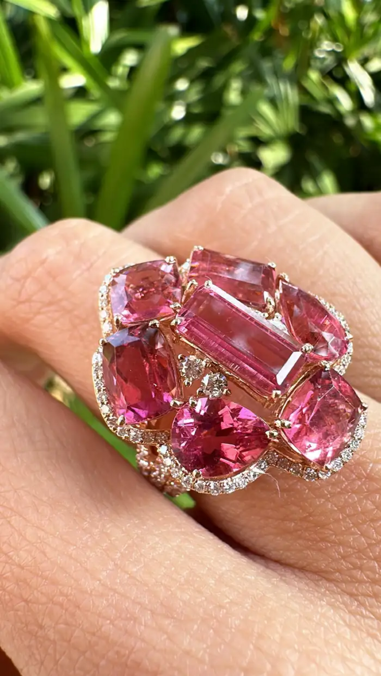 Natural Tourmaline Gemstone Ring - 18k Rose Gold Diamond Women Ring