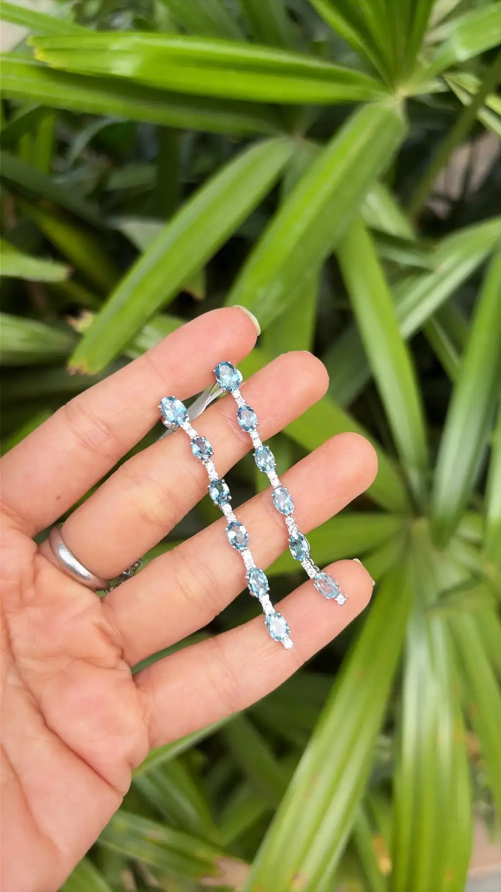 18k White Gold Diamond Dangle Earrings - Natural Aquamarine Gemstone Dangle Earrings