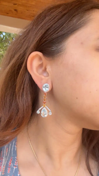 18k White Gold Diamond Handmade Earrings - Natural Aquamarine & Yellow Sapphire Dangle Earrings