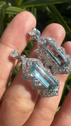 5.26 Ct. Aquamarine Dangle Earrings - Handmade 18k White Gold Heart Shape Diamond Earrings