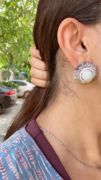 18k White Gold Diamond Stud Earrings - Natural Ethiopian Opal & Multi Sapphire Briolette Stud Earrings