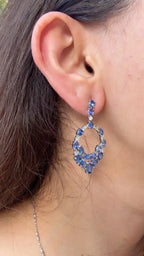 18k White Gold Diamond Handmade Earrings - Natural Blue Sapphire Dangle Earrings