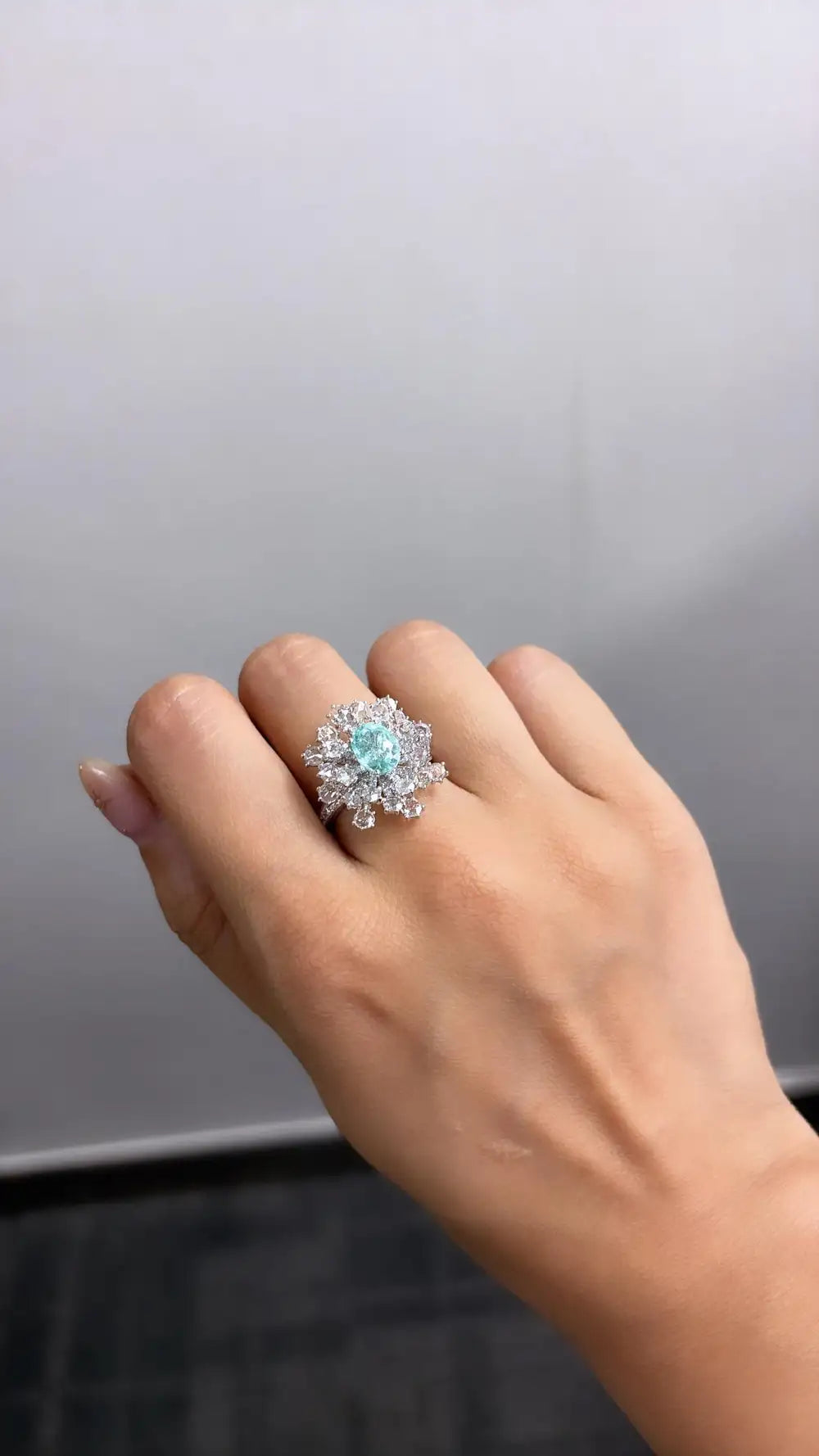 18k White Gold Diamond Wedding Ring - Natural Paraiba Tourmaline Gemstone Ring