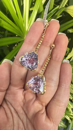Natural Kunzite & Diamond Dangle Earrings - 18k Yellow Gold Dangle Earrings