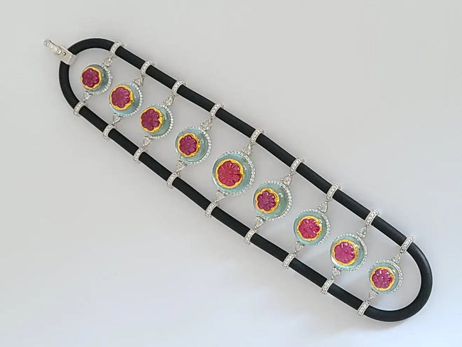 Natural Aquamarine and Ruby Chord with Diamonds Bracelet Main Image