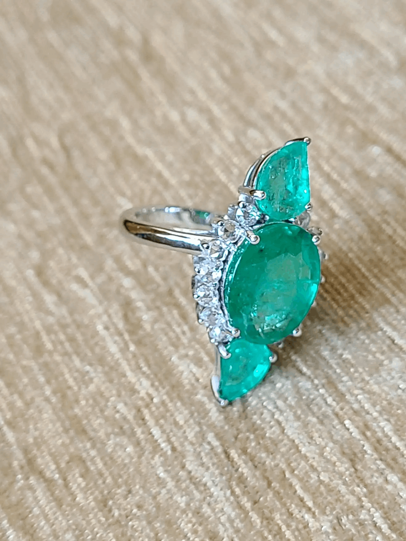 Natural Emerald and Diamond Rose Cut Ring Set in 18 Karat Gold