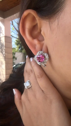 Natural Rubellite & Rose Cut Diamond Stud Earrings Made in 18k White Gold