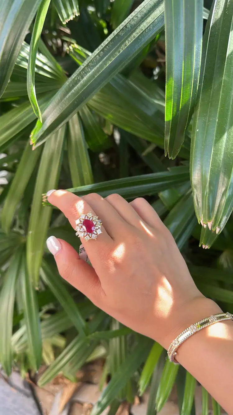 Natural Mozambique Ruby Engagement Ring - 18k White Gold Diamond Ring
