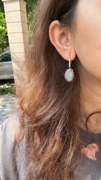 Natural Pink Sapphire & Ethiopian Opal Earrings - 18k Yellow Gold Diamond Earrings