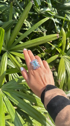 Natural Aquamarine & Multi Sapphire Gemstone Statement Ring - 18k White Gold Diamond Wedding Ring
