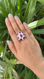 Natural Mozambique Ruby & Diamond Dome Ring - 18k White Gold Handmade Statement Ring