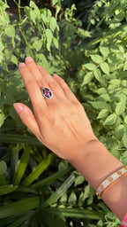 Natural Mozambique Ruby & Black Onyx Ring - 18k White Gold Diamond Ring