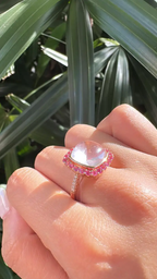 18k Rose Gold Diamond Ring - Natural Rose Quartz & Pink Sapphire Cocktail Ring