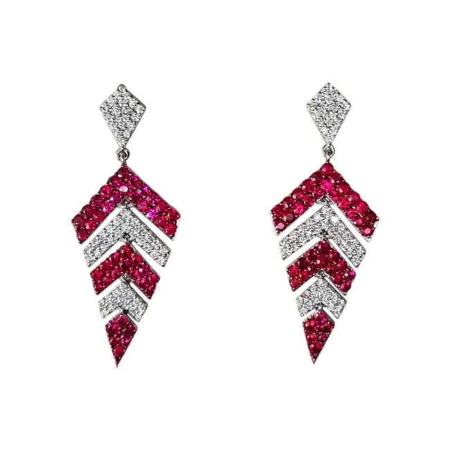 2.18 Ct. Mozambique Ruby & Diamond Earrings - 18k White Gold Handmade Chandelier Earrings Hover Image