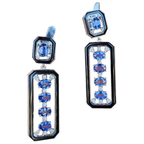 5.59 Ct. Oval Cut Ceylon Blue Sapphire 18k White Gold Earrings - Natural Diamond & Black Onyx Dangle Earrings