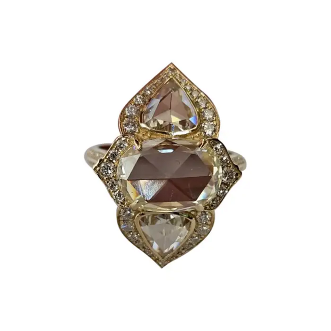 18k White Gold Art Deco Style Ring - Natural Rose Cut Diamond Engagement Ring Hover Image