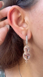 Natural Morganite & Diamond Dangle Earrings - 18k Rose Gold Handmade Earrings