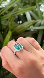 Zambian Emerald & Pink Sapphire Gemstone Ring - 18k White Gold Diamond Ring