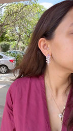 18k White Gold Diamond Dangle Earrings - Natural Pink Sapphire Earrings