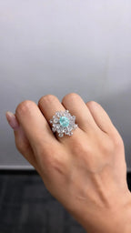 18k White Gold Diamond Wedding Ring - Natural Paraiba Tourmaline Gemstone Ring