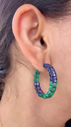 Natural Emerald & Tanzanite Gemstone Hoop Earrings - 18k Gold Hoop Earrings