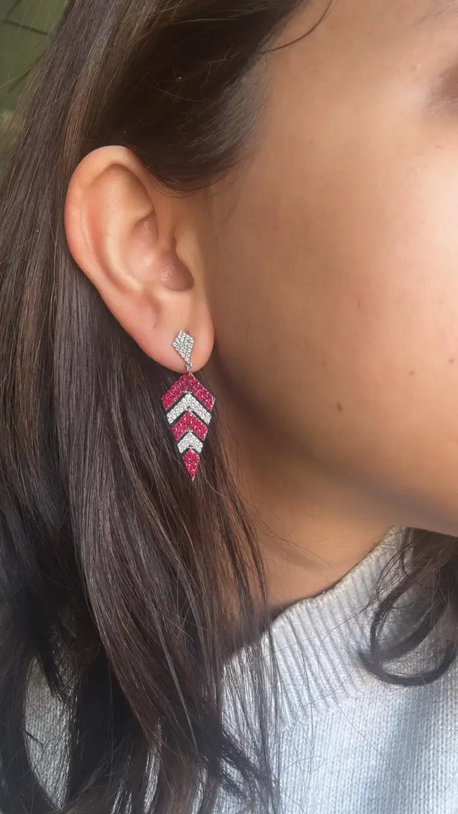2.18 Ct. Mozambique Ruby & Diamond Earrings - 18k White Gold Handmade Chandelier Earrings Main Image