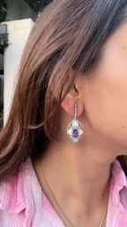 Natural Tanzanite & Ethiopian Opal Earrings - 18k White Gold Diamond Dangle Earrings
