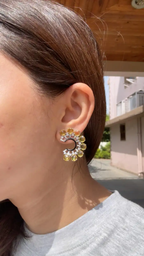 Natural Yellow Sapphire & Black Enamel Earrings - 18k White Gold Diamond Stud Earrings