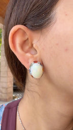 Ethiopian Opal & Multi Sapphire Stud Earrings - 18k White Gold Diamond Stud Earrings