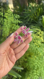 18k Rose Gold Diamond Earrings - Natural Mozambique Ruby Handmade Stud Earrings