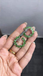 18k White Gold Diamond Earrings Natural Tsavorite Hoop Earrings