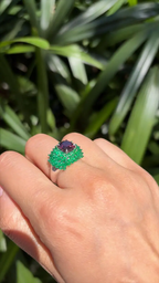 Natural Tourmaline & Emerald Cocktail Ring - 18k White Gold Ring