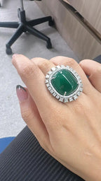 Natural 38.25 Ct. Emerald Cocktail Ring - 18k White Gold Princess Diamond Statement Ring