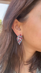 Natural Blue Sapphire & Diamond Earrings - 18k White Gold Carved Ruby Women Earrings