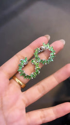 18k White Gold Diamond Earrings Natural Tsavorite Hoop Earrings