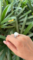 18k White Gold Diamond Dome Ring - Natural Ethiopian Opal & Multi Sapphire Ring