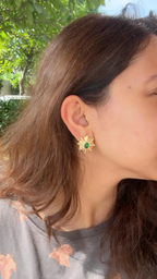 18k Yellow Matte Gold Stud Earrings - Natural Zambian Emerald & Diamond Earrings