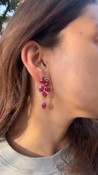 Natural Ruby Diamond Earrings - 18k Rose Gold Dangle Handmade Earrings
