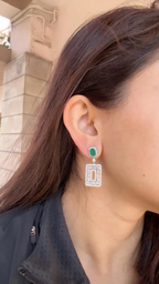 Natural Zambian Emerald & Diamond Dangle Earrings - 18k White Gold Handmade Earrings