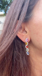 Natural Multi Sapphire Gemstone Dangle Earrings - 18k White Gold Diamond Earrings
