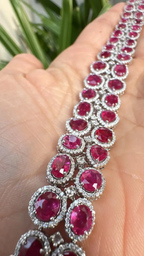 Natural Mozambique Ruby Women Bracelet - 18k White Gold Diamond Handmade Bracelet