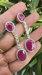 Natural Mozambique Ruby Dangle Earrings - 18k White Gold Yellow Diamond Dangle Earrings